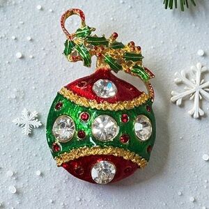 Vintage Red & Green Enamel Holiday Ornament Brooch Pin